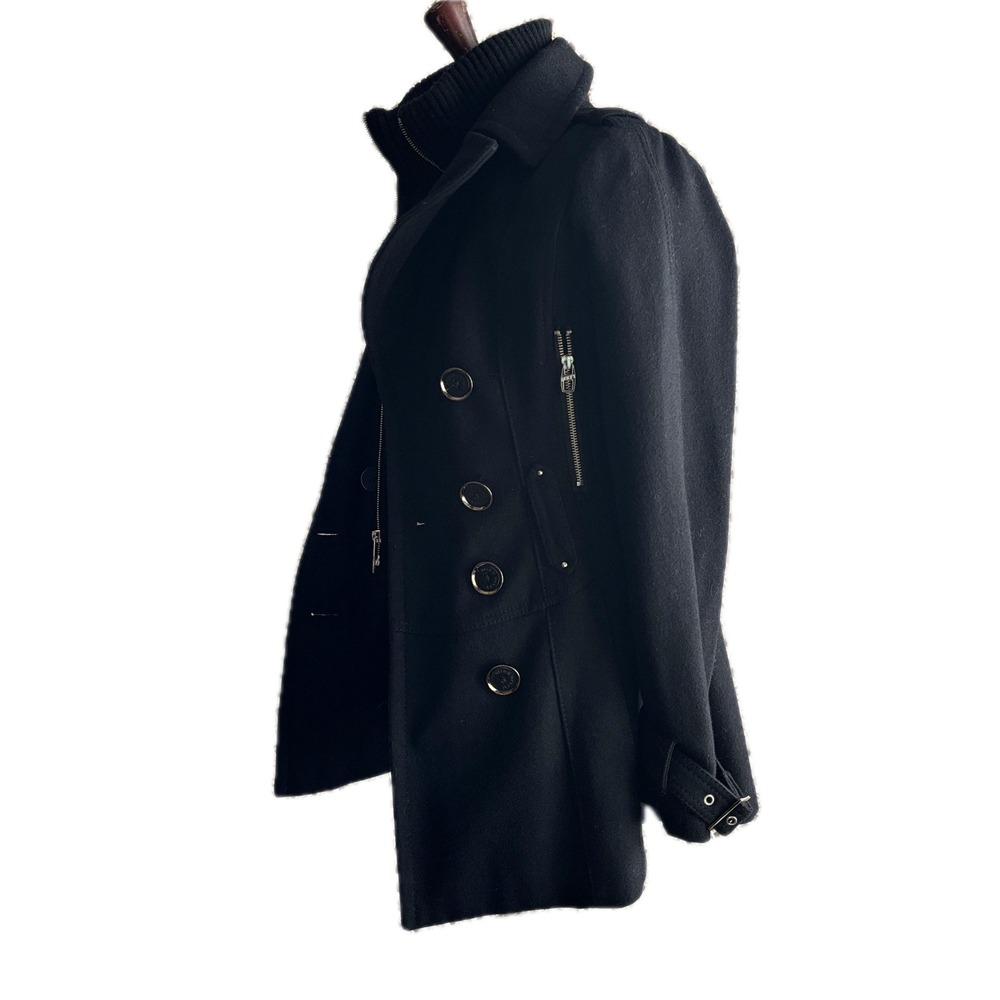 Miss Sixty M60 Logo Wool Blend Double Breasted Trench Coat Black M But Fits XS-S